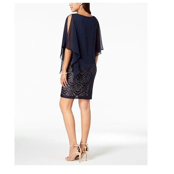 Connected Apparel Asymmetric Lace Capelet Dress Navy Size 20W - Picture 6 of 6